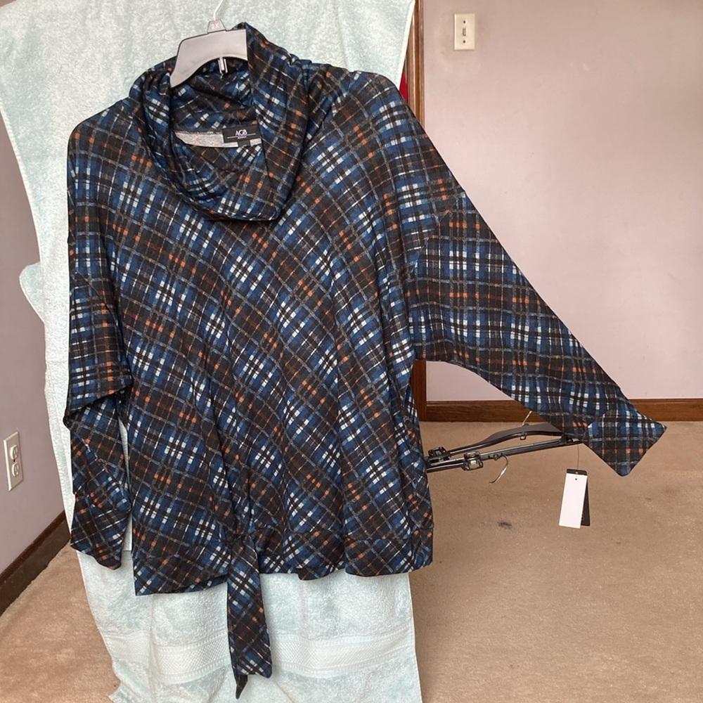 AGB plaid print pullover top with stretch casual shirt office 2X plus size - Picture 13 of 17